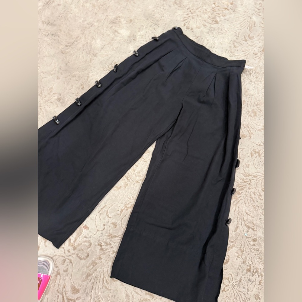 Farm Rio Black Wide Leg Trouser Pants Size Large Pleated Tailored - Picture 10 of 16